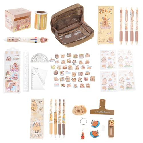 Schreibwaren für Schüler und Schule, mit großem Federmäppchen, Radiergummi, Stift, Haftnotizen, Lineal, Aufkleber, Papierklemme, Capybara, Schreibwaren, 21 Stück Schreibwaren für Schüler und Schule, mit großem Federmäppchen, Radiergummi, Stift, Haftnotizen, Lineal, Aufkleber, Papierklemme, Capybara, Schreibwaren, 21 Stück von MALSSE