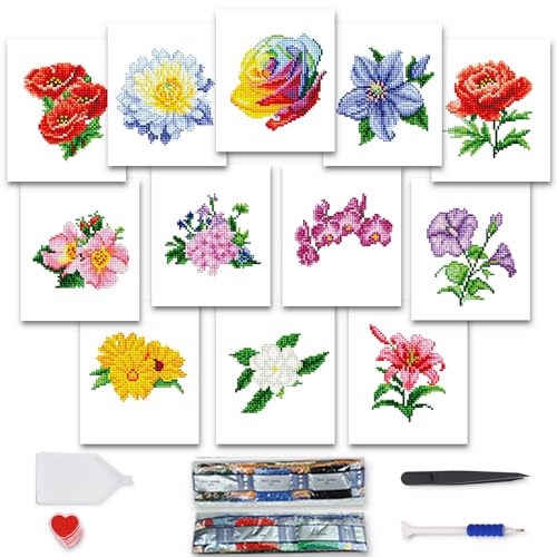 MAMACHU 12 Pcs Diamond Painting Kinder Set, Blumen Thema 5D DIY Diamant Painting Set für Heimdekoration, 15×18cm MAMACHU 12 Pcs Diamond Painting Kinder Set, Blumen Thema 5D DIY Diamant Painting Set für Heimdekoration, 15×18cm von MAMACHU