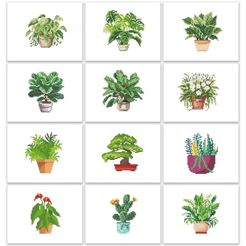 MAMACHU 12 Pcs Diamond Painting Kinder Set, Grüne Pflanzen Thema 5D DIY Diamant Painting Set für Heimdekoration, 15×18cm von MAMACHU