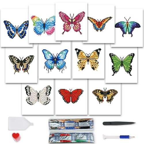 MAMACHU 12 Pcs Diamond Painting Kinder Set, Schmetterling Thema 5D DIY Diamant Painting Set für Heimdekoration, 15×18cm MAMACHU 12 Pcs Diamond Painting Kinder Set, Schmetterling Thema 5D DIY Diamant Painting Set für Heimdekoration, 15×18cm von MAMACHU
