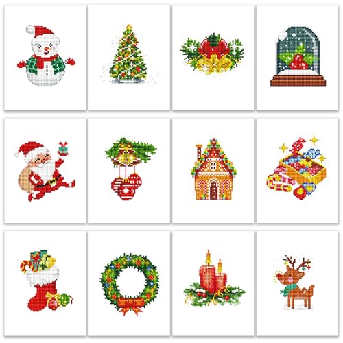MAMACHU 12er-Set Diamond Painting – Weihnachtsbilder, 5D Weihnachten Diamant Painting für Kinder und Erwachsene, Xmas Diamond Painting Kunst für Home Decor, 15x18 cm, ohne Bilderrahmen von MAMACHU