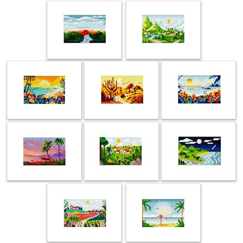 MAMACHU Diamond Painting Kinder Set, 10er Pack Sonnenuntergang und aufgehende Sonne-Thema 5D DIY Diamant Painting Set für Mädchen Jungen Anfänger, 15×18cm von MAMACHU