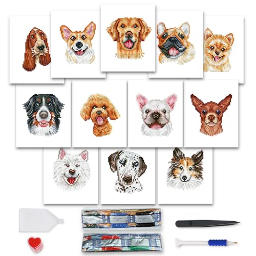 MAMACHU Mini Diamond Painting Tiere, 12 Stück Diamant Painting Set für Beginner, Haustierhund-Thema DIY Diamond Art Painting Kits, Mosaikherstellung, Diamant Malerei für Haus Dekoration,15x18cm MAMACHU Mini Diamond Painting Tiere, 12 Stück Diamant Painting Set für Beginner, Haustierhund-Thema DIY Diamond Art Painting Kits, Mosaikherstellung, Diamant Malerei für Haus Dekoration,15x18cm von MAMACHU