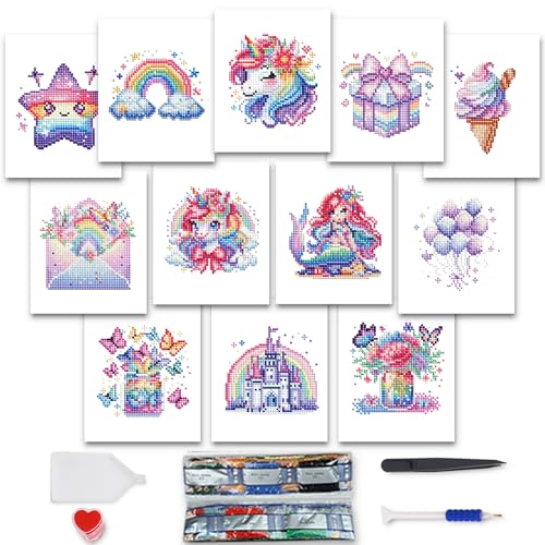 Mini Diamond Painting Set, 12 Stück DIY Cartoon Diamant Painting, 5D DIY Einhorn Diamond Painting, Malen Nach Zahlen Diamant Painting Kinder Mädchen Erwachsene, Home Decor, 15x18cm, ohne Bilderrahmen Mini Diamond Painting Set, 12 Stück DIY Cartoon Diamant Painting, 5D DIY Einhorn Diamond Painting, Malen Nach Zahlen Diamant Painting Kinder Mädchen Erwachsene, Home Decor, 15x18cm, ohne Bilderrahmen von MAMACHU