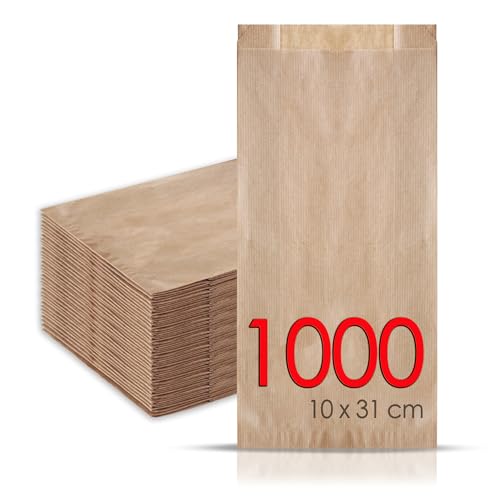 MAMAPAS 1.000 Kraftpapiertüten 10+4x31, butterbrottüten, Papiertüte für Brot, Kleine Tüten für Süßigkeiten, Krafttüten, Plätzchentüten Papier, Geschenktüten, Sandwichtüten, Bäckertüten, brottüten von MAMAPAS