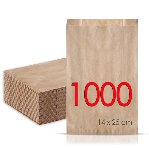 MAMAPAS 1.000 Kraftpapiertüten 14+5x25, butterbrottüten, Papiertüte für Brot, Kleine Tüten für Süßigkeiten, Krafttüten, Plätzchentüten Papier, Geschenktüten, Sandwichtüten, Bäckertüten, brottüten von MAMAPAS