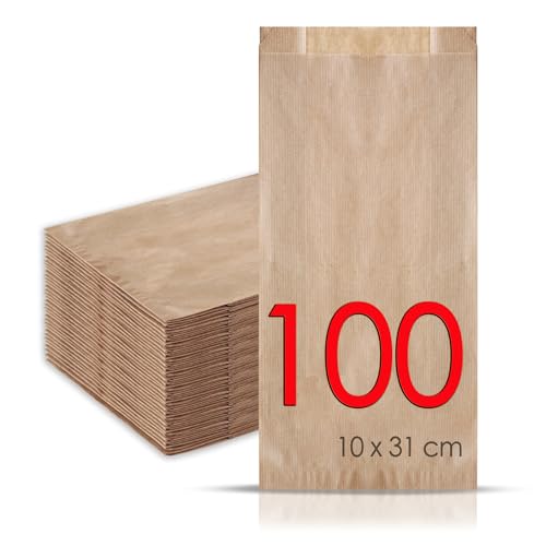 MAMAPAS 100 Kraftpapiertüten 10+4x31, butterbrottüten, Papiertüte für Brot, Kleine Tüten für Süßigkeiten, Krafttüten, Plätzchentüten Papier, Geschenktüten, Sandwichtüten, Bäckertüten, brottüten von MAMAPAS