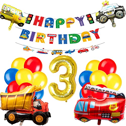 Auto Geburtstag Deko,Geburtstagsdeko Jungen 3 Jahre,Deko 3. Geburtstag Junge,Geburtstagsdeko Auto-Groß Folienballon Auto，Happy Birthday Banner Birthday Decorations für Kinder Baby Junge Party von MAMELI