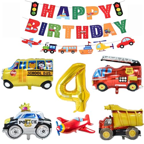 MAMELI Auto Geburtstag Deko,Geburtstagsdeko Jungen 4 Jahre,Deko 4. Geburtstag Junge,Geburtstagsdeko Auto-Groß Folienballon Auto，Birthday Decorations for Goy Girl von MAMELI