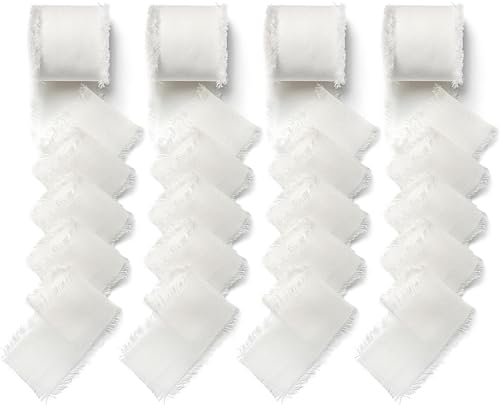 4 Rollen 3cm x 5m Chiffonband Seidenband Weiß, Geschenkband Weiß Chiffonband Fransenstoffband, Schleifenband Weiss für Hochzeit, Brautstrauß, Geschenkverpackung Tischdekoration DIY Handwerk- Weiß 4 Rollen 3cm x 5m Chiffonband Seidenband Weiß, Geschenkband Weiß Chiffonband Fransenstoffband, Schleifenband Weiss für Hochzeit, Brautstrauß, Geschenkverpackung Tischdekoration DIY Handwerk- Weiß von MAMIELIZ