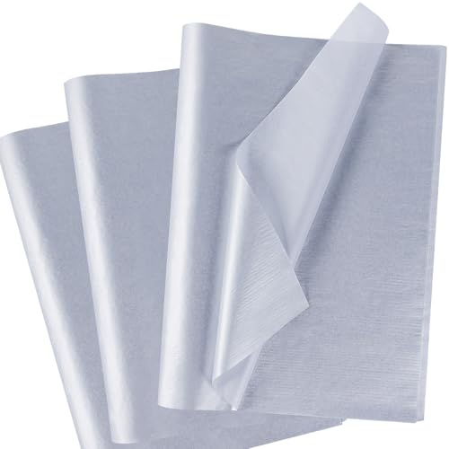 60 Geschenkpapier Seidenpapier, 50 x 35 cm Silber Seidenpapier Verpackungsmaterial, schimmerndes Metallic Bastelpapier Seidenpapier mit Perlmutt, Glänzendes Geschenkpapier für Kunstprojekte, DIY von MAMUNU