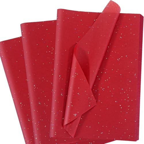 Glitzer Seidenpapier für Geschenktüten, 60 Blatt Rot Seidenpapier Verpackungsmaterial, Rot Bastelpapier mit Metallic-Folie, Glänzendes Geschenkpapier für Geburtstage, Weihnachten, 50 x 35 cm Glitzer Seidenpapier für Geschenktüten, 60 Blatt Rot Seidenpapier Verpackungsmaterial, Rot Bastelpapier mit Metallic-Folie, Glänzendes Geschenkpapier für Geburtstage, Weihnachten, 50 x 35 cm von MAMUNU