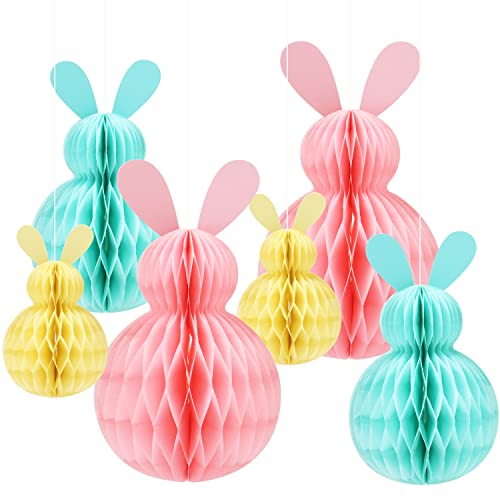 MAMUNU 6 Stück Waben-Osterhasen Wiederverwendbare Osterdeko Osterhase Dekoration aus Seidenpapier Wabenpapier Ostern Deko zum Aufhängen für Modern/Deko Frühling/Pastell Party Deko von MAMUNU