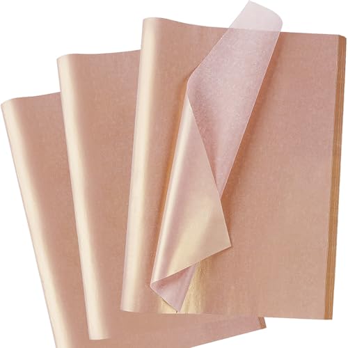 Rosegold Seidenpapier für Geschenktüten, 60 Blatt Seidenpapier Verpackungsmaterial, Schimmerndes Metallic Bastelpapier mit Perlmutt, Glänzendes Geschenkpapier für Geburtstage, Weihnachten, 50 x 35 cm von MAMUNU