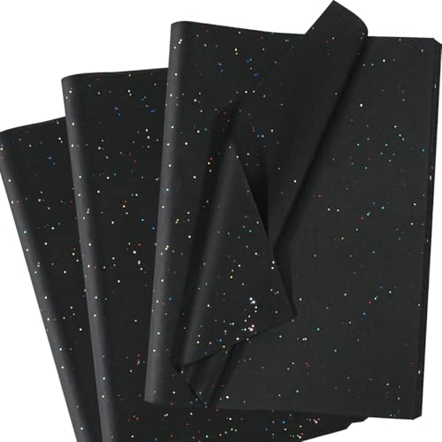 Schwarz Seidenpapier für Geschenktüten, 60 Blatt Glitzer Seidenpapier Verpackungsmaterial, Schwarz Bastelpapier mit Metallic-Folie, Glänzendes Geschenkpapier für Geburtstage, Weihnachten, 50 x 35 cm Schwarz Seidenpapier für Geschenktüten, 60 Blatt Glitzer Seidenpapier Verpackungsmaterial, Schwarz Bastelpapier mit Metallic-Folie, Glänzendes Geschenkpapier für Geburtstage, Weihnachten, 50 x 35 cm von MAMUNU