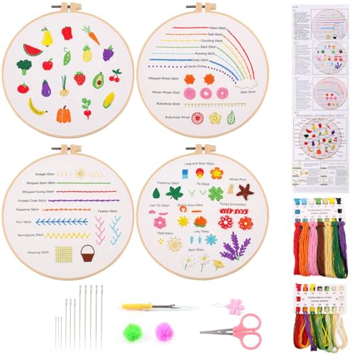 Stickset für Anfänger 4 Stück Sticken Set Erwachsene Stickerei Set Anfänger mit Blumenmuster Pflanzen Stickset mit Kunststoff-Stickrahmen Farbfäden und Werkzeuge für DIY Kunst, Handwerk, Sticken Stickset für Anfänger 4 Stück Sticken Set Erwachsene Stickerei Set Anfänger mit Blumenmuster Pflanzen Stickset mit Kunststoff-Stickrahmen Farbfäden und Werkzeuge für DIY Kunst, Handwerk, Sticken von MAMUNU