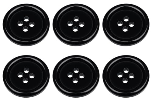 6 Stück schwarze runde Knöpfe zum Aufnähen, 20 mm, flach, 4 Löcher, 32 l, 32 Ligne von MANDITTIONS