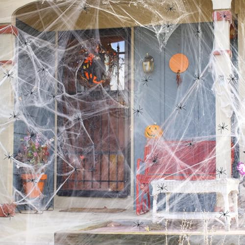 Halloween Deko,Halloween Spinnennetz, 240g Spinnennetz, mit 50 Horror Schwarz Spinnen, Spinnennetz Deko, Halloween Deko Spinnennetz, Spukhaus Dekoration,Gruselszene, Partyzubehör, Spinnenweben Deko Halloween Deko,Halloween Spinnennetz, 240g Spinnennetz, mit 50 Horror Schwarz Spinnen, Spinnennetz Deko, Halloween Deko Spinnennetz, Spukhaus Dekoration,Gruselszene, Partyzubehör, Spinnenweben Deko von MANGLI