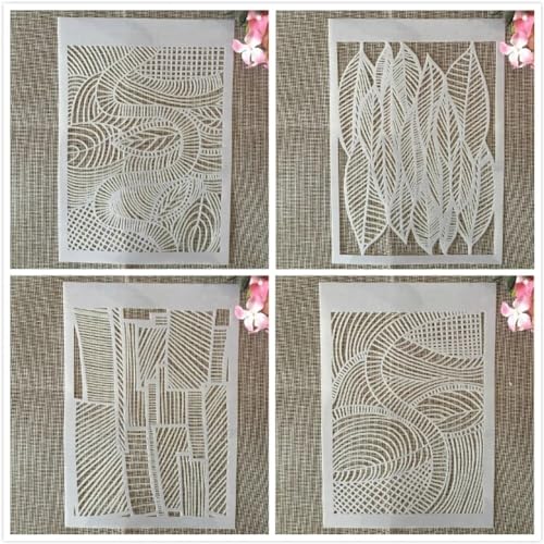 4 Stück A4 29 cm Hohle Geometrie Blätter Schablonen zum Malen auf Holz, Leinwand, Papier, Boden, lasergeschnittene Malschablone für Heimdekoration, Bastelprojekte 4 Stück A4 29 cm Hohle Geometrie Blätter Schablonen zum Malen auf Holz, Leinwand, Papier, Boden, lasergeschnittene Malschablone für Heimdekoration, Bastelprojekte von MANGOUSONG