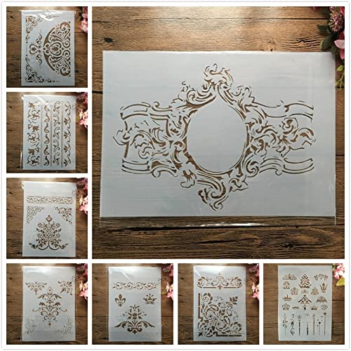 8 Stück A4 29 cm Vintage Palace Floral Schablonen zum Malen auf Holz, Leinwand, Papier, Boden, lasergeschnittene Malschablone für Heimdekoration, Bastelprojekte 8 Stück A4 29 cm Vintage Palace Floral Schablonen zum Malen auf Holz, Leinwand, Papier, Boden, lasergeschnittene Malschablone für Heimdekoration, Bastelprojekte von MANGOUSONG