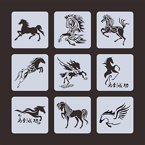 9 Stück 13 x 13 cm Tiere Pferd Schablonen zum Malen auf Holz, Leinwand, Papier, Boden, lasergeschnittene Malschablone für Heimdekoration, DIY-Handwerksprojekte 9 Stück 13 x 13 cm Tiere Pferd Schablonen zum Malen auf Holz, Leinwand, Papier, Boden, lasergeschnittene Malschablone für Heimdekoration, DIY-Handwerksprojekte von MANGOUSONG