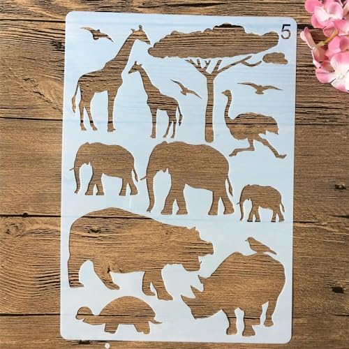 A4 29 cm Giraffe Strauß afrikanische Tiere Schablonen zum Malen auf Holz, Leinwand, Papier, Boden, lasergeschnittene Malschablone für Heimdekoration, Bastelprojekte von MANGOUSONG