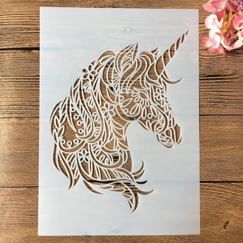 A4 29 cm Mandala Einhorn Schablonen zum Malen auf Holz, Leinwand, Papier, Boden, lasergeschnittene Malschablone für Heimdekoration, Bastelprojekte A4 29 cm Mandala Einhorn Schablonen zum Malen auf Holz, Leinwand, Papier, Boden, lasergeschnittene Malschablone für Heimdekoration, Bastelprojekte von MANGOUSONG