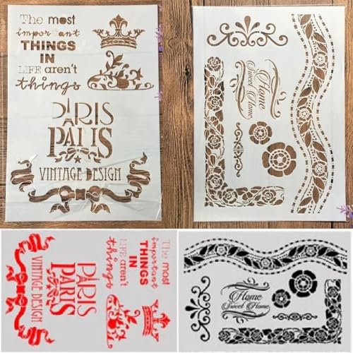 Schablonen für Kartenherstellung, 2 Stück, A4, 29 x 21 cm, französische Wörter, Schablonen zum Malen auf Holz, Wänden, Möbeln, Leinwand, Stoff, Felsen, Karten, Album, Papier, Sammelalbum, Dekor, Stil Schablonen für Kartenherstellung, 2 Stück, A4, 29 x 21 cm, französische Wörter, Schablonen zum Malen auf Holz, Wänden, Möbeln, Leinwand, Stoff, Felsen, Karten, Album, Papier, Sammelalbum, Dekor, Stil von MANGOUSONG