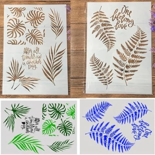 Schablonen für Kartenherstellung, 2 Stück, A4, 29 x 21 cm, große Blätter, Schablonen zum Malen auf Holz, Wänden, Möbeln, Leinwand, Stoff, Felsen, Karten, Album, Papier, Sammelalbum, Dekoration von MANGOUSONG