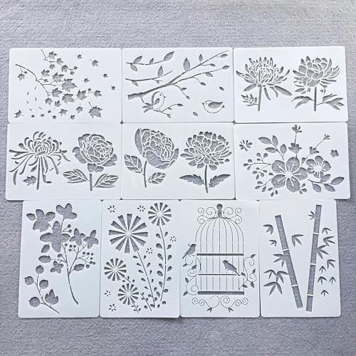 Schablonen für Kartenherstellung, 26 cm, Ahornblume, Vogelkäfig-Schablonen zum Malen auf Holz, Wänden, Möbeln, Leinwand, Stoff, Felsen, Karten, Album, Papier, Scrapbooking, Dekoration, 10 Stück von MANGOUSONG