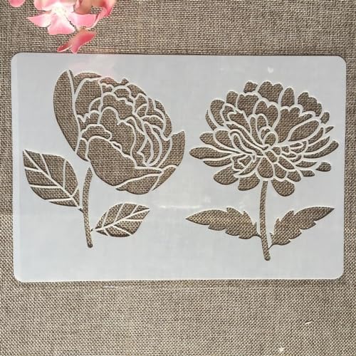 Schablonen für Kartenherstellung, 26 x 17 cm, Pfingstrosen, Blumenschablonen zum Malen auf Holz, Wänden, Möbeln, Leinwand, Stoff, Felsen, Karten, Album, Papier, Sammelalbum, Dekoration von MANGOUSONG
