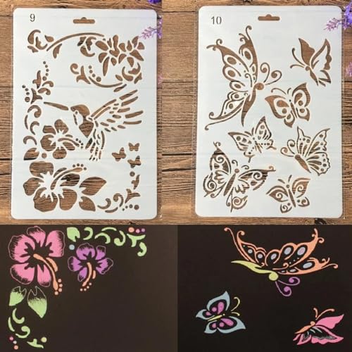Schablonen für Kartenherstellung, 27 cm, Kolibri, Schmetterling, Schablonen zum Malen auf Holz, Wänden, Möbeln, Leinwand, Stoff, Felsen, Karten, Album, Papier, Sammelalbum, Dekoration von MANGOUSONG