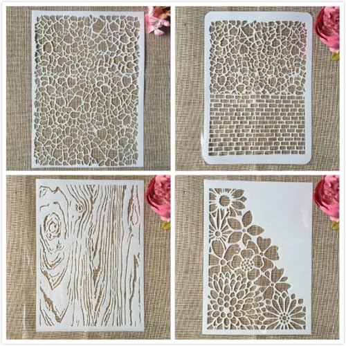 Schablonen für Kartenherstellung, 4 Stück, 29 cm, A4, Ziegelsteine, Holzschablonen zum Malen auf Holz, Wänden, Möbeln, Leinwand, Stoff, Felsen, Karten, Album, Papier, Scrapbook-Dekoration von MANGOUSONG