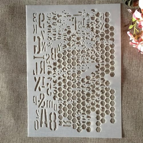 Schablonen für Kartenherstellung, A4, 29 cm, Bienenstock, sechseckige Buchstaben, Schablonen zum Malen auf Holz, Wänden, Möbeln, Leinwand, Stoff, Felsen, Karten, Album, Papier, Scrapbook-Dekoration von MANGOUSONG