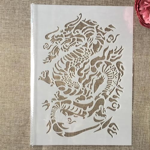 Schablonen für Kartenherstellung, A4, 29 cm, Drachen-Schablonen zum Malen auf Holz, Wänden, Möbeln, Leinwand, Stoff, Felsen, Karten, Album, Papier, Sammelalbum, Dekoration von MANGOUSONG