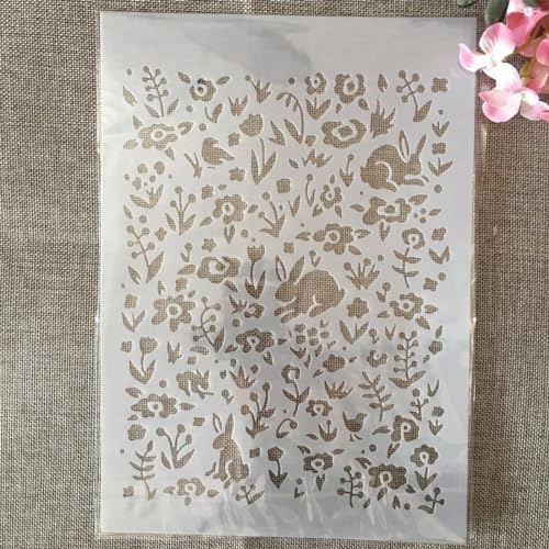 Schablonen für Kartenherstellung, A4, 29 cm, Grasland-Kaninchen, Schablonen zum Malen auf Holz, Wänden, Möbeln, Leinwand, Stoff, Felsen, Karten, Album, Papier, Sammelalbum, Dekoration von MANGOUSONG
