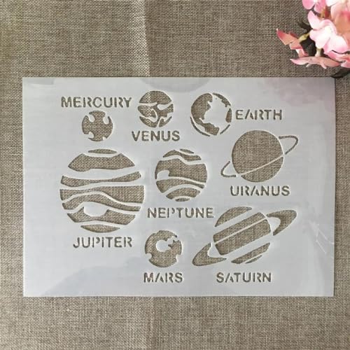 Schablonen für Kartenherstellung, A4, 29 cm, Sonnensystem, Planeten, Schablonen zum Malen auf Holz, Wänden, Möbeln, Leinwand, Stoff, Felsen, Kartenalbum, Papier, Sammelalbum, Dekor, Stil A von MANGOUSONG
