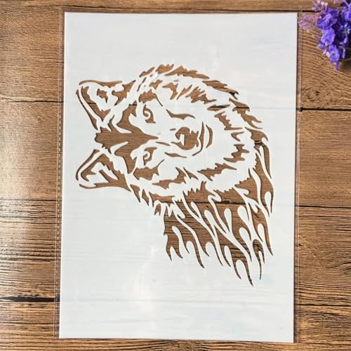 Schablonen für Kartenherstellung, A4, 29 cm, Wildwolf, Schablonen zum Malen auf Holz, Wänden, Möbeln, Leinwand, Stoff, Felsen, Kartenalbum, Papier, Scrapbooking, Dekor, Stil B von MANGOUSONG