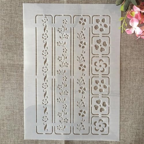 Schablonen für Kartenherstellung, A4, 29 cm, kleine Blumen, rechteckige Linienschablonen zum Malen auf Holz, Wänden, Möbeln, Leinwand, Stoff, Felsen, Karten, Album, Papier, Scrapbook-Dekoration von MANGOUSONG