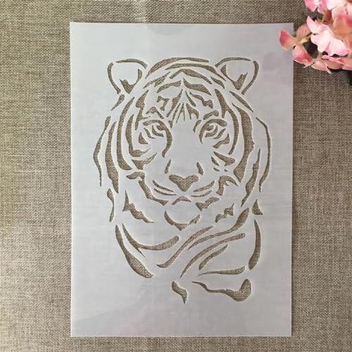 Schablonen für Kartenherstellung, A4, 29 cm, niedlicher junger Tigerkopf, Schablonen zum Malen auf Holz, Wänden, Möbeln, Leinwand, Stoff, Felsen, Kartenalbum, Papier, Scrapbook-Dekoration von MANGOUSONG