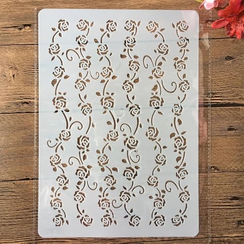 Schablonen für Kartenherstellung, A4, 29 x 21 cm, Blumen-Blumen-Schablonen zum Malen auf Holz, Wänden, Möbeln, Leinwand, Stoff, Felsen, Kartenalbum, Papier, Sammelalbum, Dekor, Stil A von MANGOUSONG