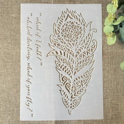 Schablonen für Kartenherstellung, A4, 29 x 21 cm, Pfauenblätter, Schablonen zum Malen auf Holz, Wänden, Möbeln, Leinwand, Stoff, Felsen, Karten, Album, Papier, Sammelalbum, Dekoration, Stil G von MANGOUSONG