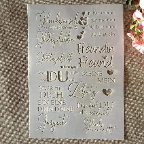 Schablonen zum Basteln, A4, 29 cm, deutsche Wörter, Schablonen zum Malen auf Holz, Schablonen für Steinmalerei, wiederverwendbare Malschablonen, Wandmalschablonen Schablonen zum Basteln, A4, 29 cm, deutsche Wörter, Schablonen zum Malen auf Holz, Schablonen für Steinmalerei, wiederverwendbare Malschablonen, Wandmalschablonen von MANGOUSONG