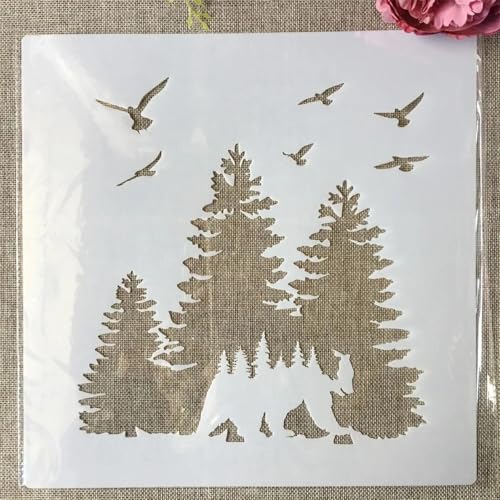 Schablonen zum Malen auf Holz, 30 x 30 cm, Motiv: Bär im Wald, wiederverwendbare Zeichenvorlagen, Schablonen zum Malen an der Wand, Kartenherstellung, Heimdekoration, 30 x 30 cm von MANGOUSONG