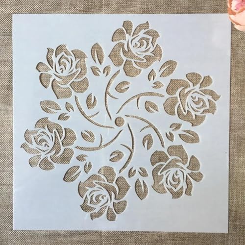 Schablonen zum Malen auf Holz, 30 x 30 cm, große Rose, sechseckig, wiederverwendbar, Zeichenschablonen zum Malen an der Wand, Kartenherstellung, Heimdekoration von MANGOUSONG