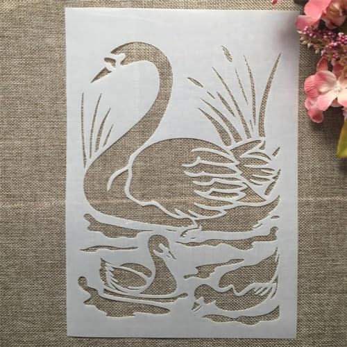 Schablonen zum Malen auf Holz, A4, 29 cm, Schwan und Babyschwan, wiederverwendbar, Zeichenschablonen zum Malen an der Wand, Kartenherstellung, Heimdekoration von MANGOUSONG