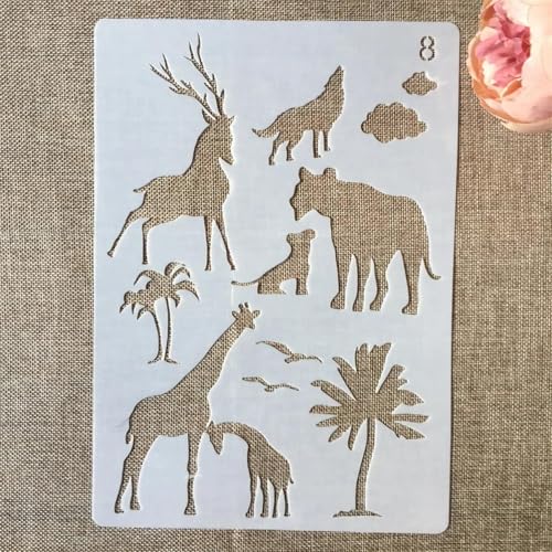 Schablonen zum Malen auf Holz, A4, 29 x 21 cm, Giraffe, Wolf, Löwe, Hirsch, wiederverwendbare Zeichenvorlagen, Schablonen zum Malen an der Wand, Kartenherstellung, Heimdekoration, 29 x 21 cm von MANGOUSONG