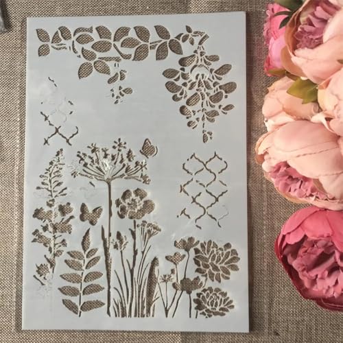 Schablonen zum Malen auf Holz, A4, 29 x 21 cm, Paris-Blumenrand, wiederverwendbare Zeichenschablonen zum Malen an der Wand, Kartenherstellung, Heimdekoration, Stil B von MANGOUSONG