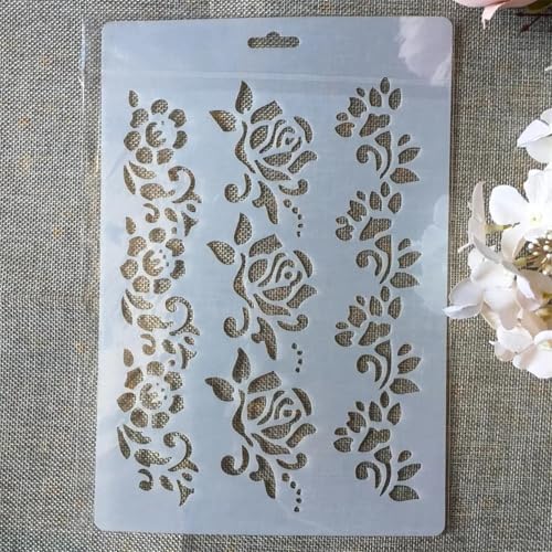 Schablonen zur Kartenherstellung, 26 cm, Rosen-Blumenschablonen zum Malen auf Holz, Wänden, Möbeln, Leinwand, Stoff, Felsen, Karten, Album, Papier, Sammelalbum, Dekor, Stil A von MANGOUSONG