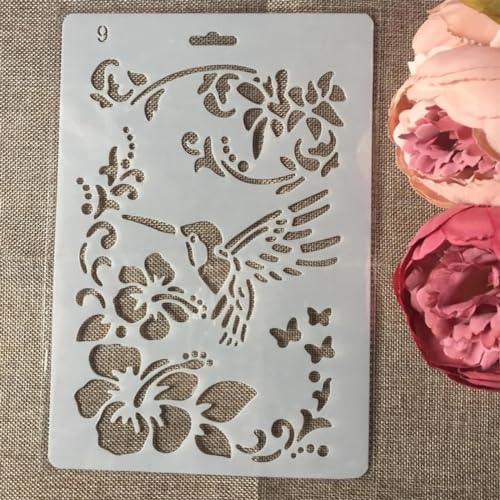 Schablonen zur Kartenherstellung, 27,5 x 19 cm, Blumenranken-Schablonen zum Malen auf Holz, Wänden, Möbeln, Leinwand, Stoff, Felsen, Kartenalbum, Papier, Scrapbooking, Dekor, Stil 9 von MANGOUSONG